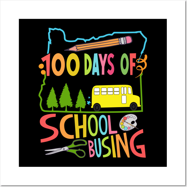 100 days of school busing 100th day of school gift for kids and teachers Wall Art by BadDesignCo